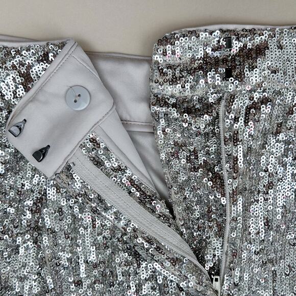 Express Silver Sequin Cropped High-Rise Wide Leg Pants - Picture 4 of 15